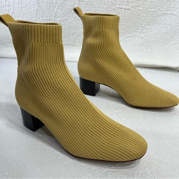 Everlane The Glove Boot Size 7 Yellow Ankle Ribbed Fabric Uppers 2 in Block Heel - Picture 4 of 16